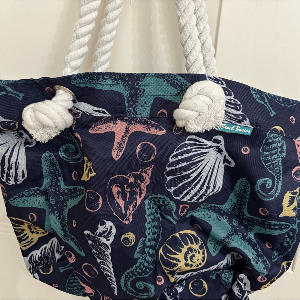 Blue and White Nautical Shoulder Bag with Rope Handles